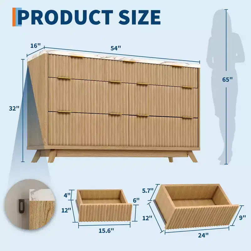 Cassettiera a coste – Comò in legno a 7 o 8 cassetti, larghezza 137 cm