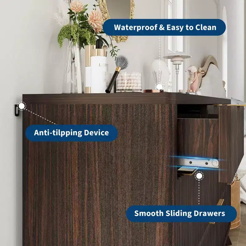 Cassettiera a coste – Comò in legno a 7 o 8 cassetti, larghezza 137 cm