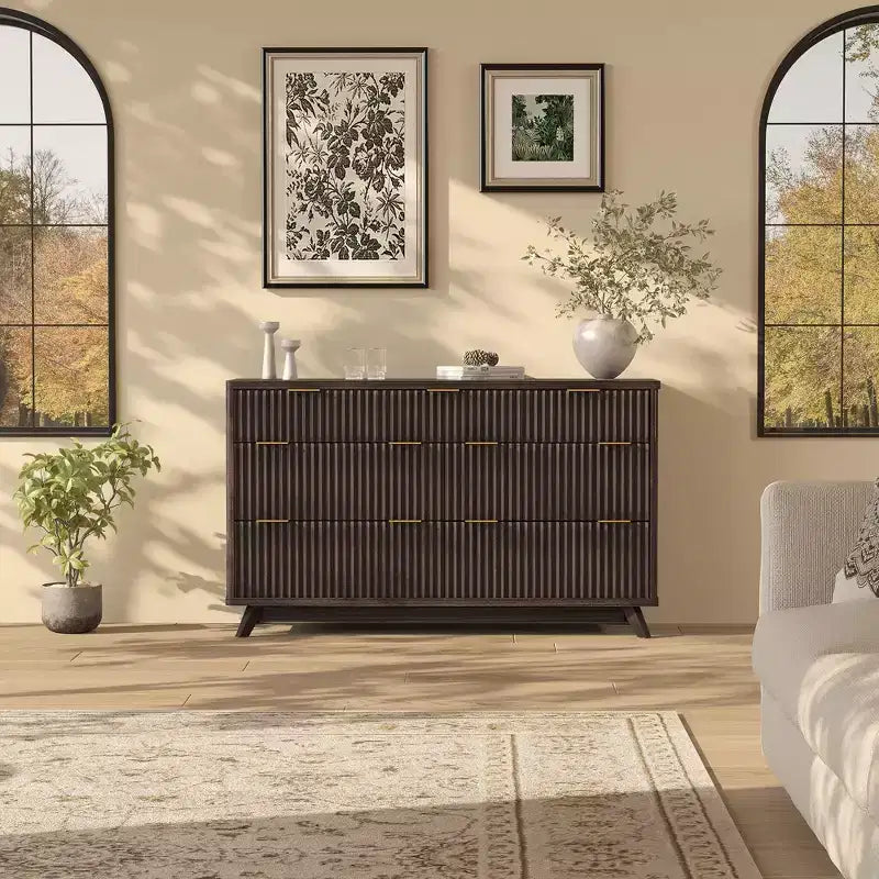 Cassettiera a coste – Comò in legno a 7 o 8 cassetti, larghezza 137 cm