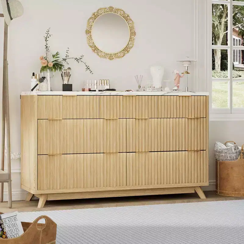 Cassettiera a coste – Comò in legno a 7 o 8 cassetti, larghezza 137 cm