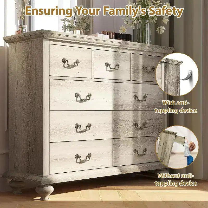 Cassettiera stile Farmhouse a 9 cassetti con maniglie in metallo