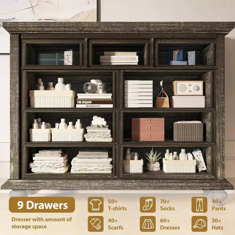 Cassettiera stile Farmhouse a 9 cassetti con maniglie in metallo
