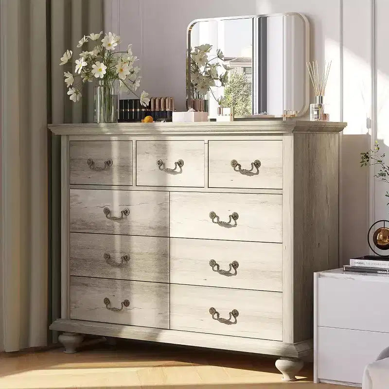 Cassettiera stile Farmhouse a 9 cassetti con maniglie in metallo
