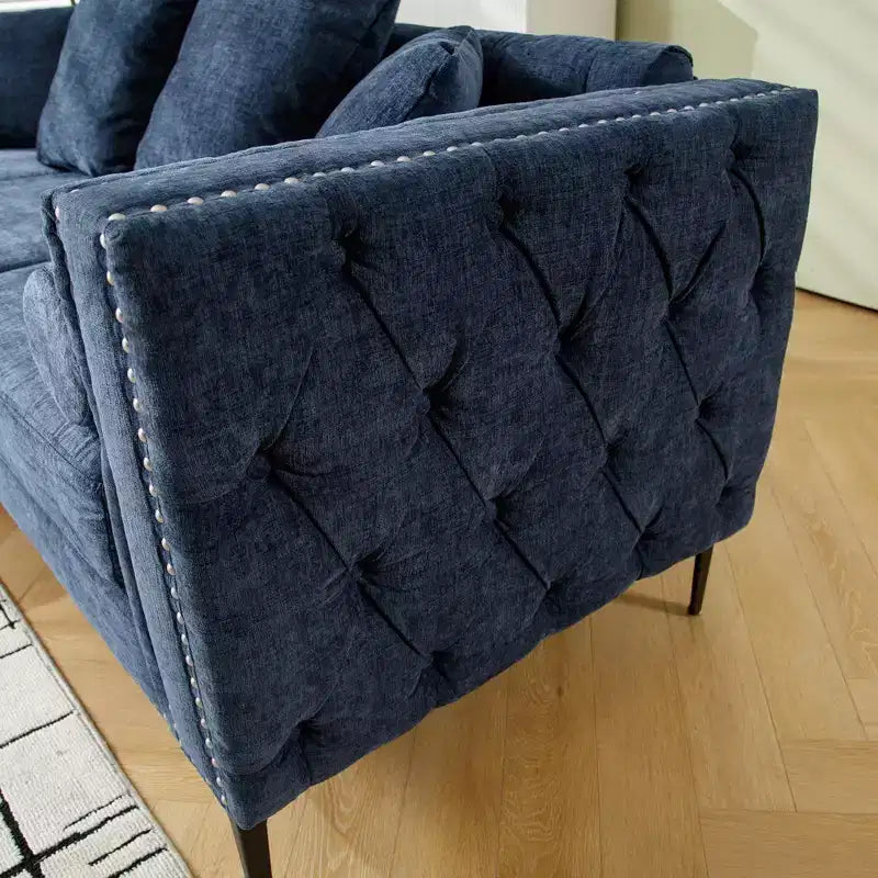 Divano Sezionale a 4 Posti in ciniglia con Pouf Contenitore