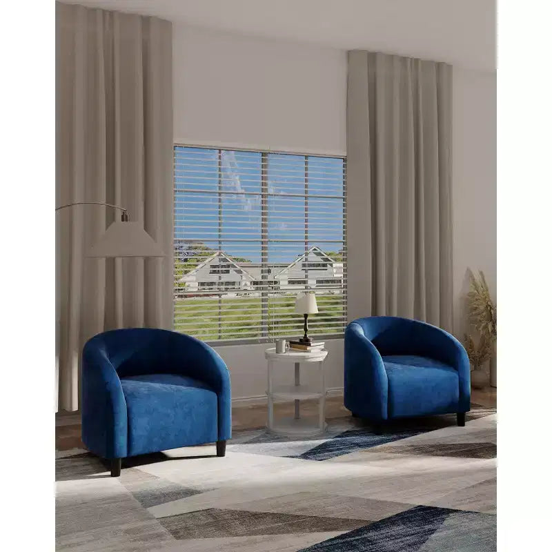 Poltrone Accent Velluto a Botte – Set di 2 con Schienale a U e Gambe in Legno