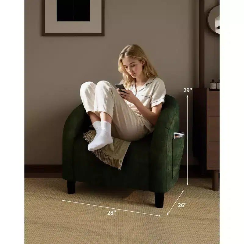 Poltrone Accent Velluto a Botte – Set di 2 con Schienale a U e Gambe in Legno