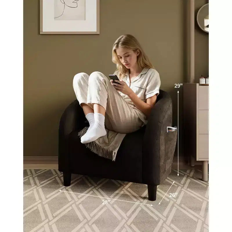 Poltrone Accent Velluto a Botte – Set di 2 con Schienale a U e Gambe in Legno