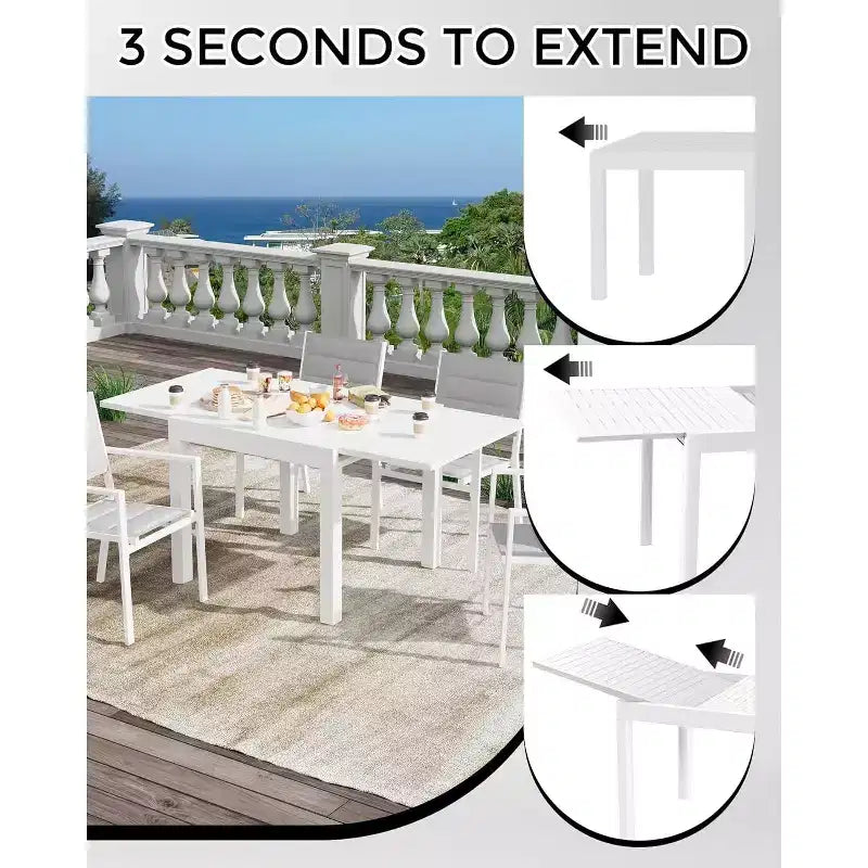 Tavolo da pranzo da esterno allungabile in alluminio (80-160 cm)