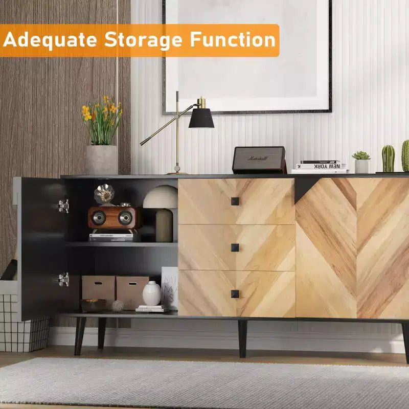 Mobiletto portaoggetti in legno da 55,1" con 3 cassetti e 2 ante