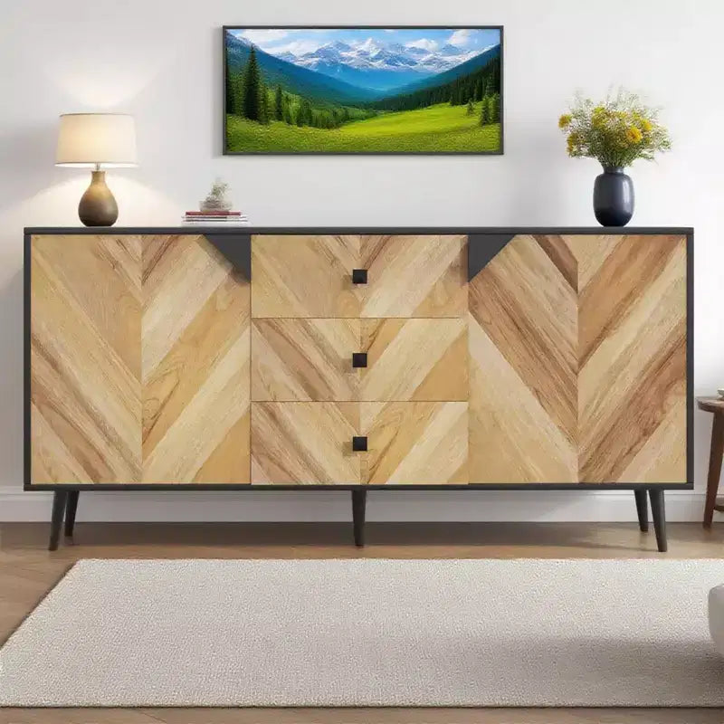 Mobiletto portaoggetti in legno da 55,1" con 3 cassetti e 2 ante