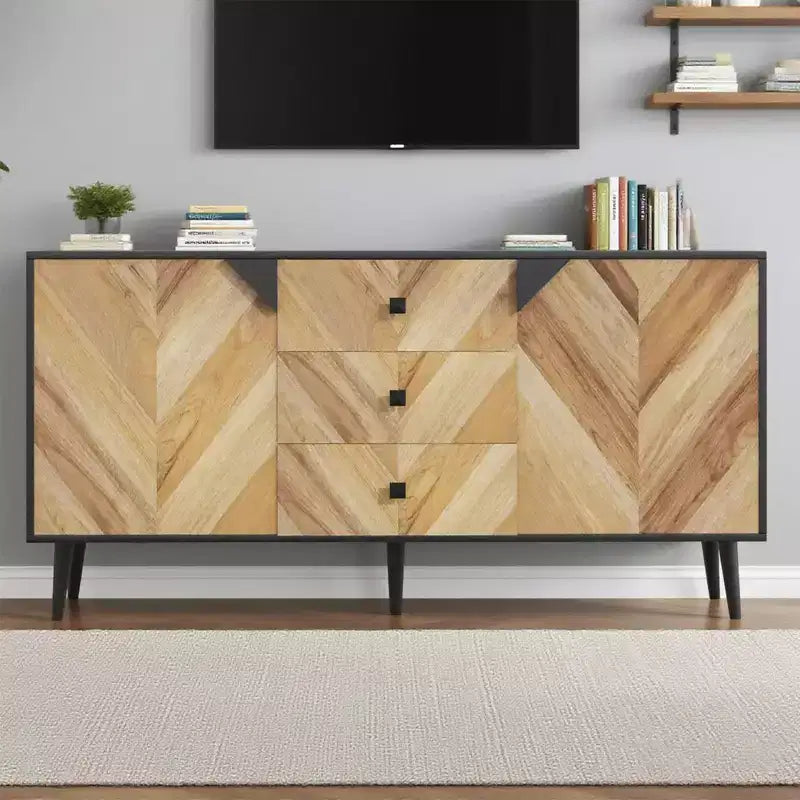 Mobiletto portaoggetti in legno da 55,1" con 3 cassetti e 2 ante