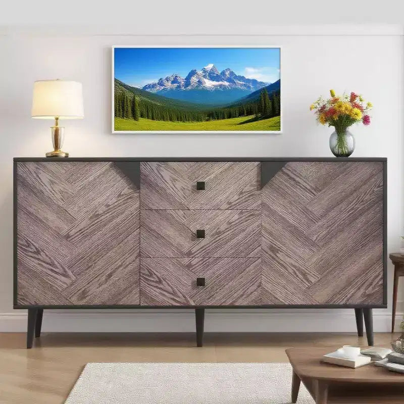 Mobiletto portaoggetti in legno da 55,1" con 3 cassetti e 2 ante