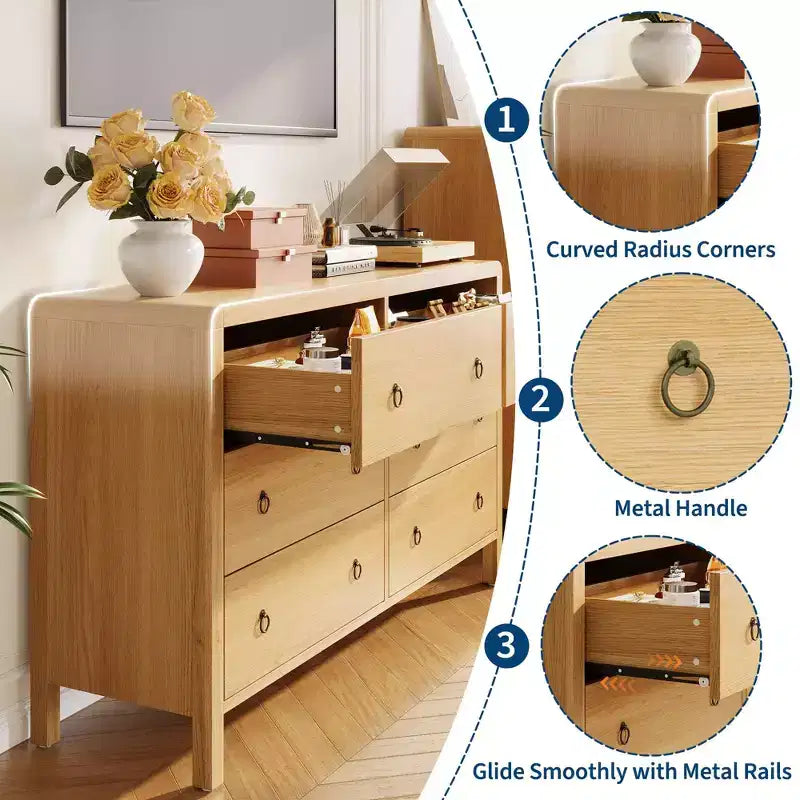 Cassettiera in legno a 6 cassetti con maniglie in metallo – Comò contenitore largo 120 cm