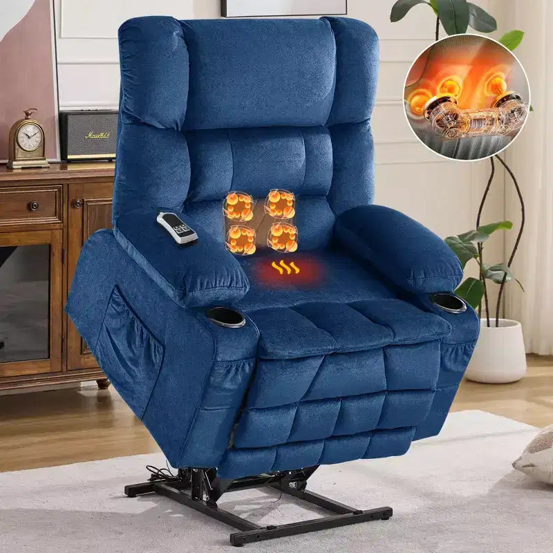 Clihome Dual Motor Large Power Lift Recliner Chair, Lay Flat Lift Chair with knead the waist and heat, Big Lift Recliner for Tall People, Cup Holders