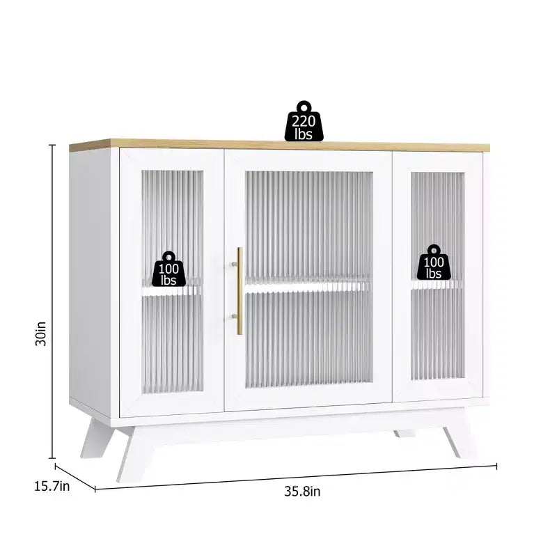 Credenza da 36 pollici con anta in vetro scanalato e ripiani regolabili