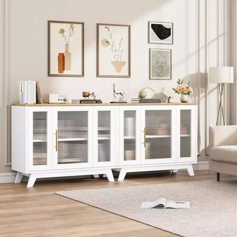 Credenza da 36 pollici con anta in vetro scanalato e ripiani regolabili