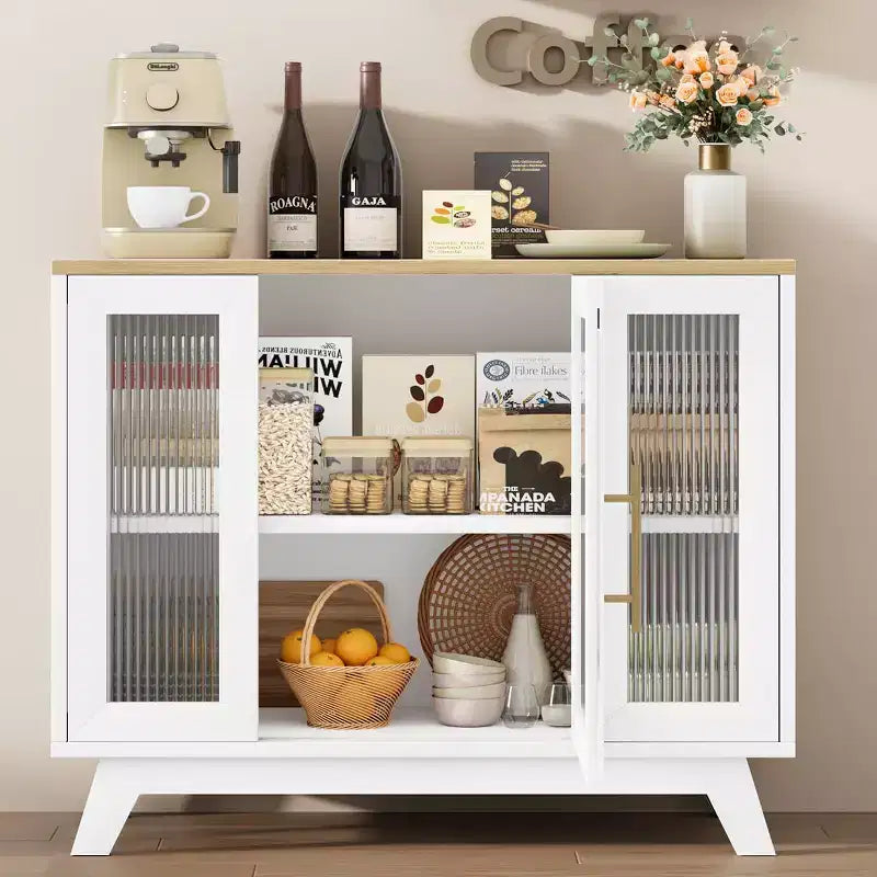 Credenza da 36 pollici con anta in vetro scanalato e ripiani regolabili