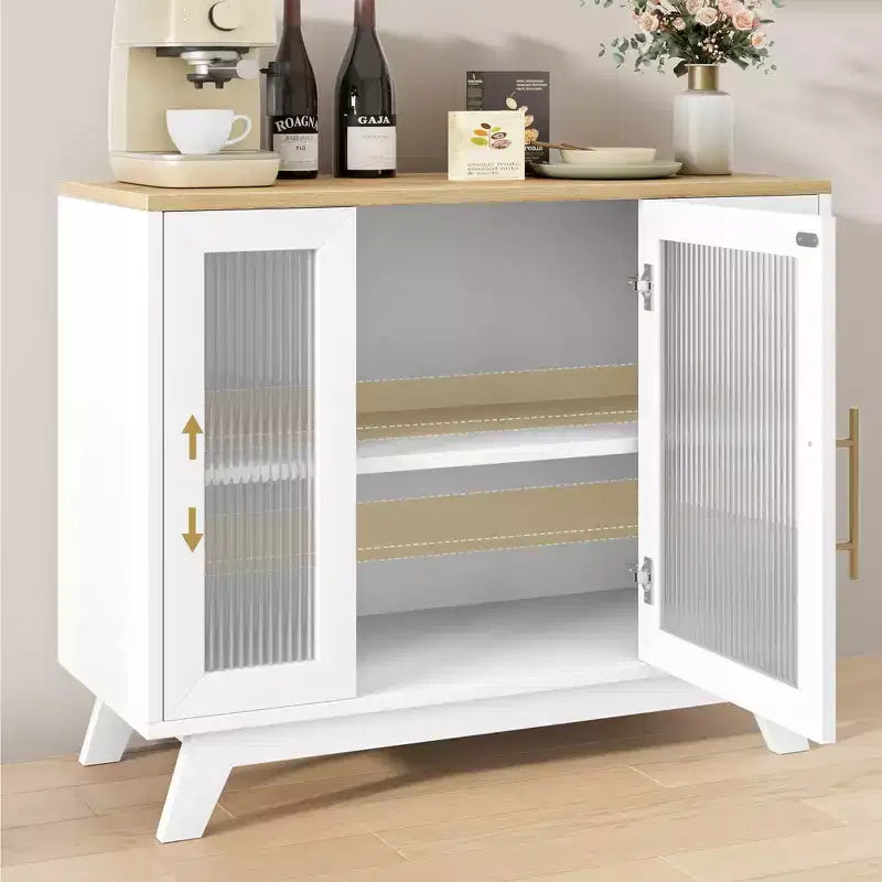 Credenza da 36 pollici con anta in vetro scanalato e ripiani regolabili