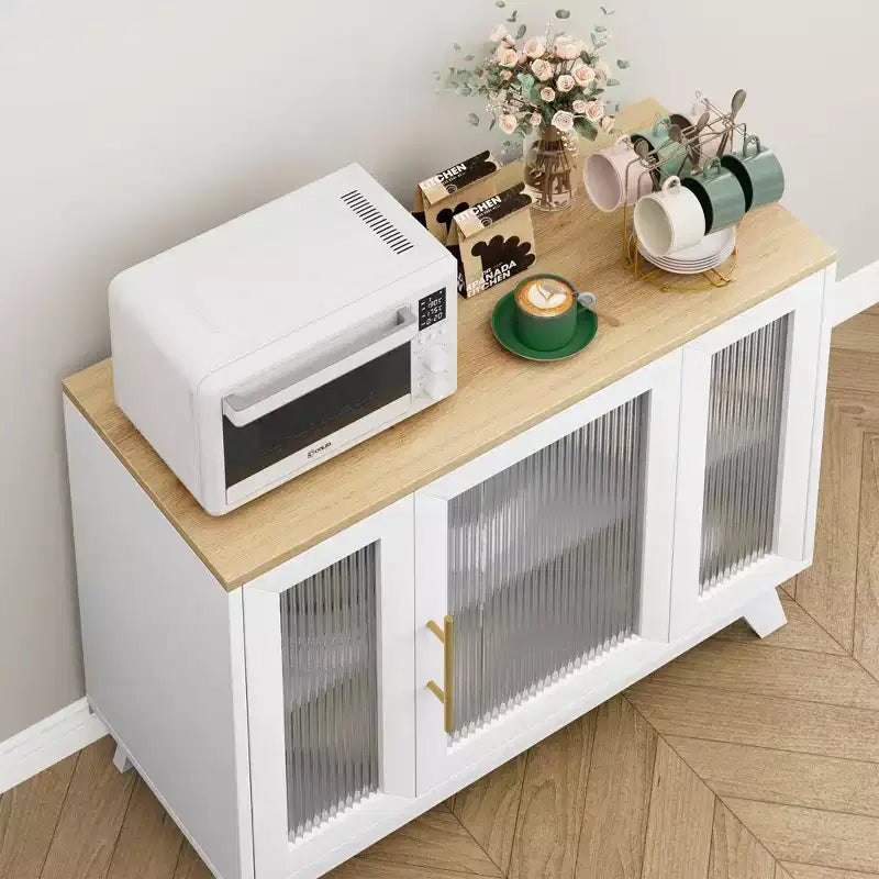 Credenza da 36 pollici con anta in vetro scanalato e ripiani regolabili