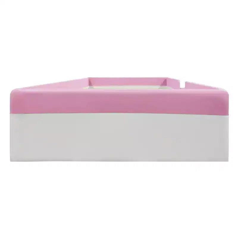 Struttura letto a pavimento per bambini Twin Size con recinzione circolare e scale – Rosa e Bianco