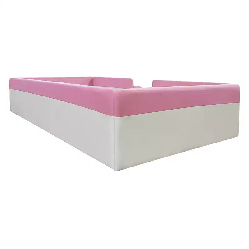 Struttura letto a pavimento per bambini Twin Size con recinzione circolare e scale – Rosa e Bianco