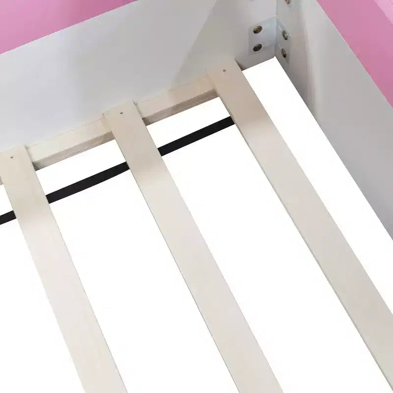 Struttura letto a pavimento per bambini Twin Size con recinzione circolare e scale – Rosa e Bianco