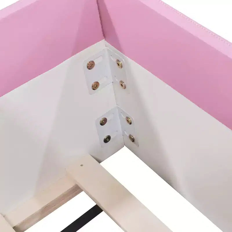 Struttura letto a pavimento per bambini Twin Size con recinzione circolare e scale – Rosa e Bianco