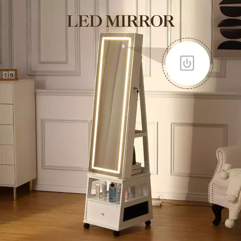 Mobile portagioie girevole a 360° con specchio a LED