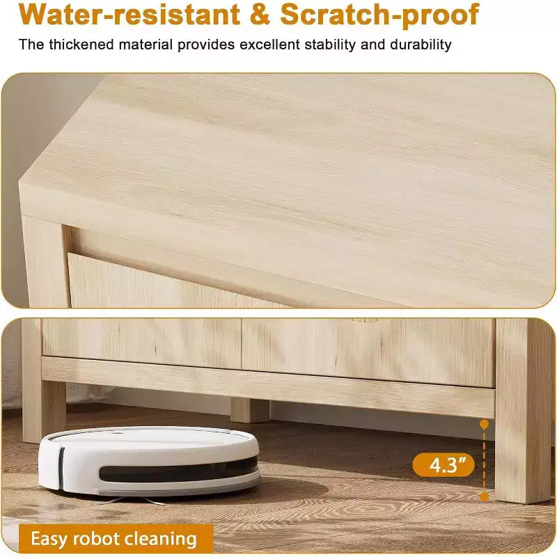 Mobile credenza in legno con ante in rattan e ripiano regolabile