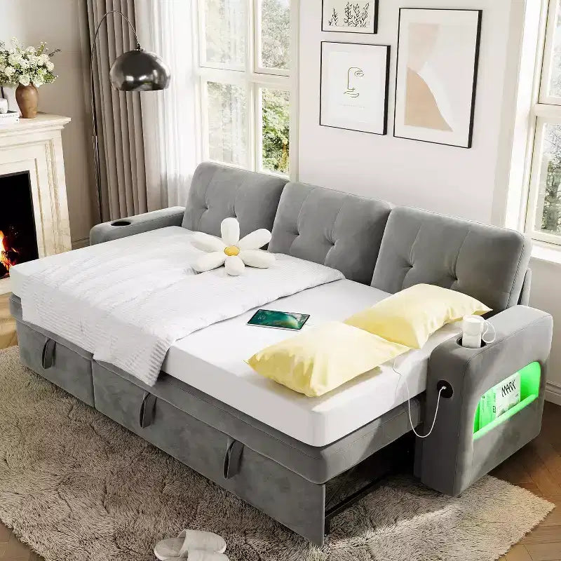 Divano letto a L da 84 pollici con chaise longue contenitore