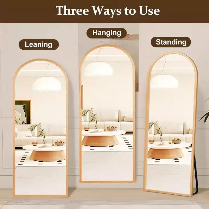 Specchio intero ad arco con cornice in alluminio