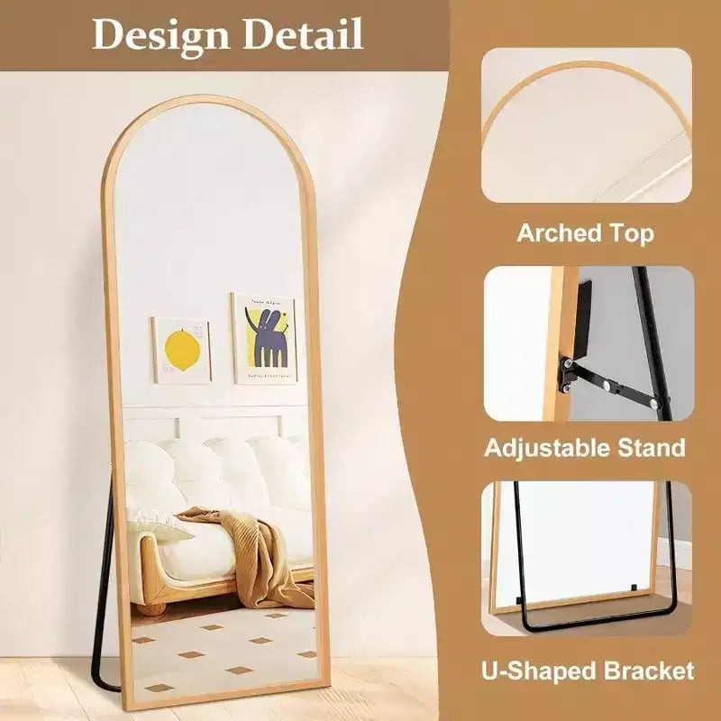 Specchio intero ad arco con cornice in alluminio
