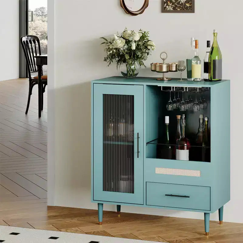 Mobile Bar da Caffè da 78 cm con Ante in Vetro, Portabicchieri e Cassetti Contenitori