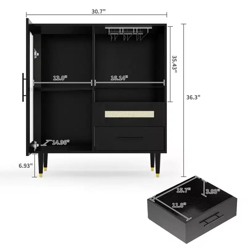 Mobile Bar da Caffè da 78 cm con Ante in Vetro, Portabicchieri e Cassetti Contenitori
