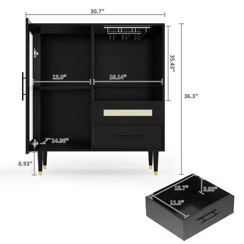 Mobile Bar da Caffè da 78 cm con Ante in Vetro, Portabicchieri e Cassetti Contenitori