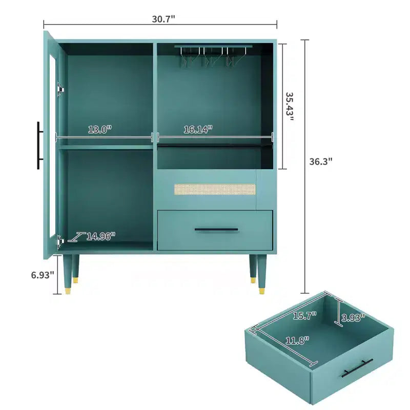 Mobile Bar da Caffè da 78 cm con Ante in Vetro, Portabicchieri e Cassetti Contenitori