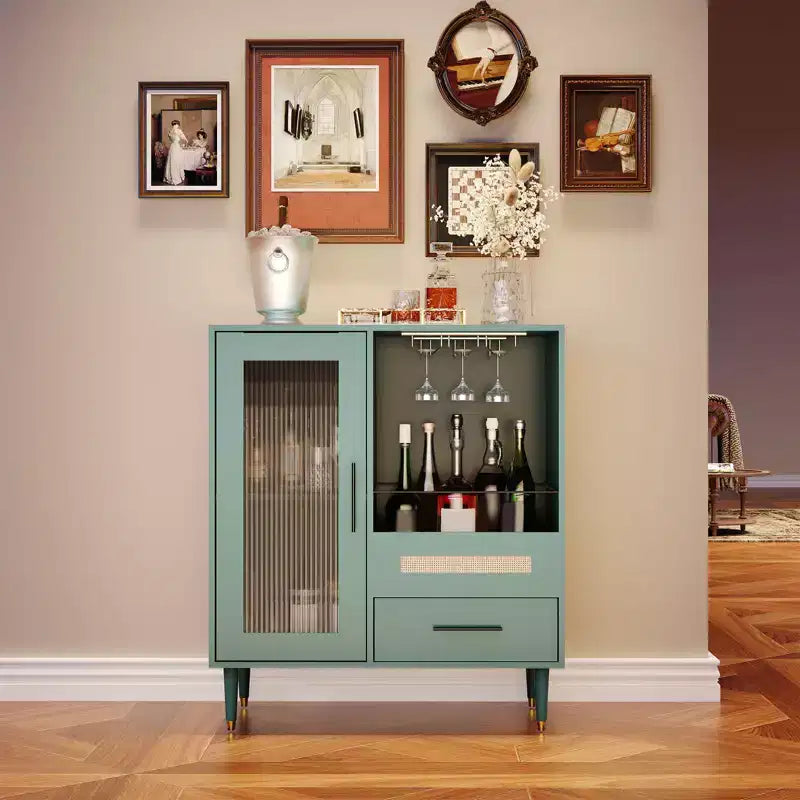 Mobile Bar da Caffè da 78 cm con Ante in Vetro, Portabicchieri e Cassetti Contenitori