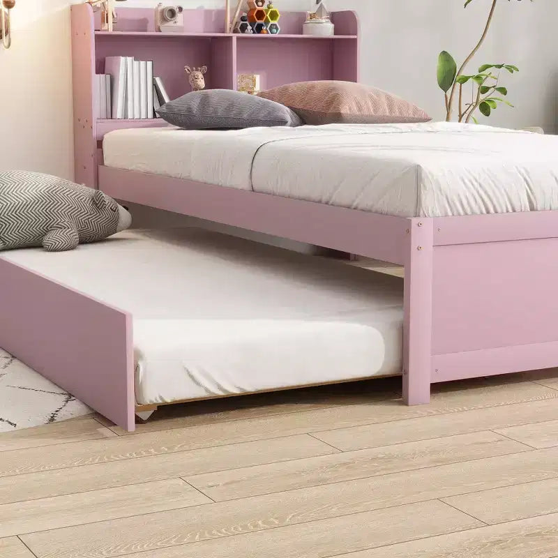 Struttura letto singolo con letto estraibile e testiera libreria contenitore