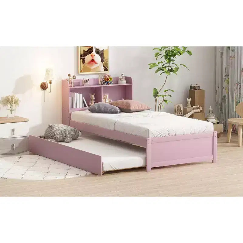 Struttura letto singolo con letto estraibile e testiera libreria contenitore