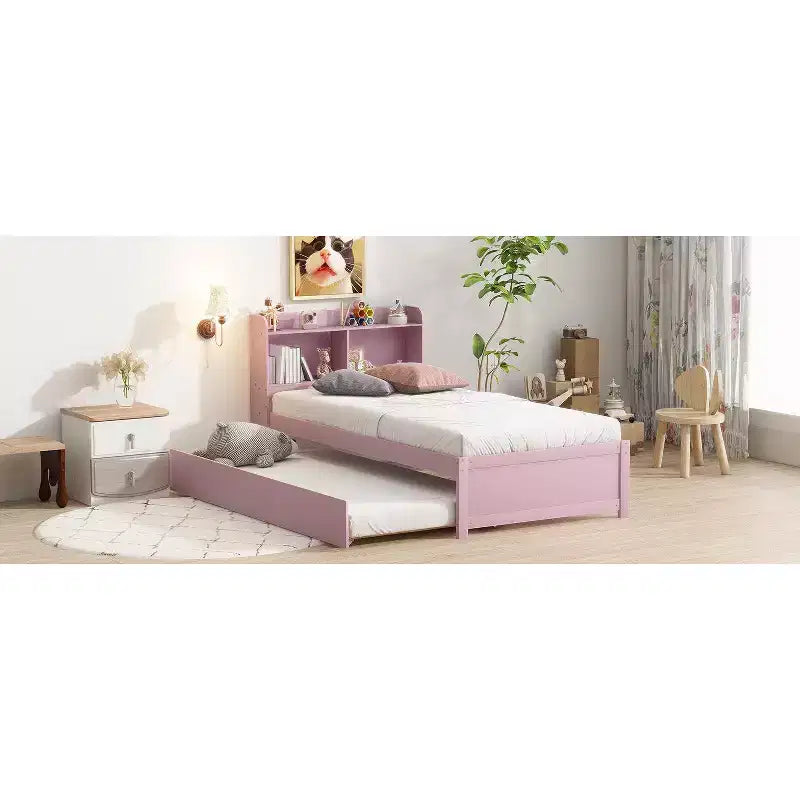 Struttura letto singolo con letto estraibile e testiera libreria contenitore
