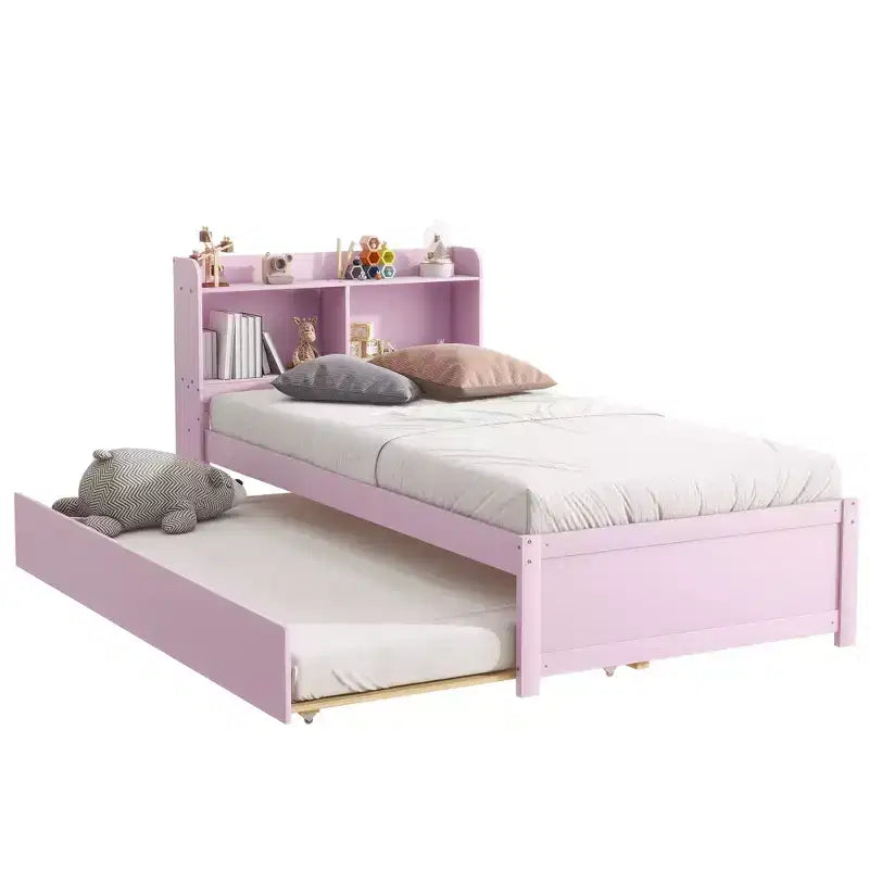 Struttura letto singolo con letto estraibile e testiera libreria contenitore