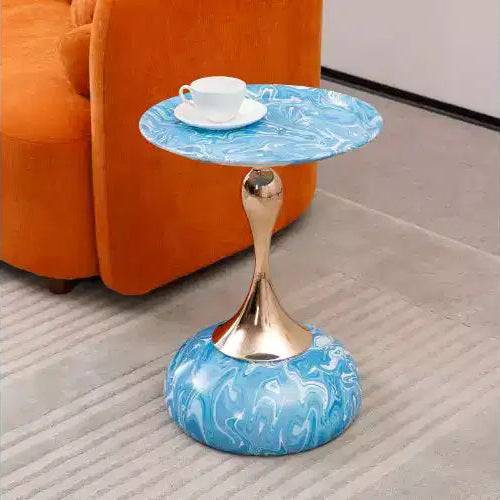 TUYOHW Mermaid Tail Pedestal Round Side Table, Anti-Rust Metal Tray Top Small Coffee Table, Versatile Accent Table, End Table for Living Room