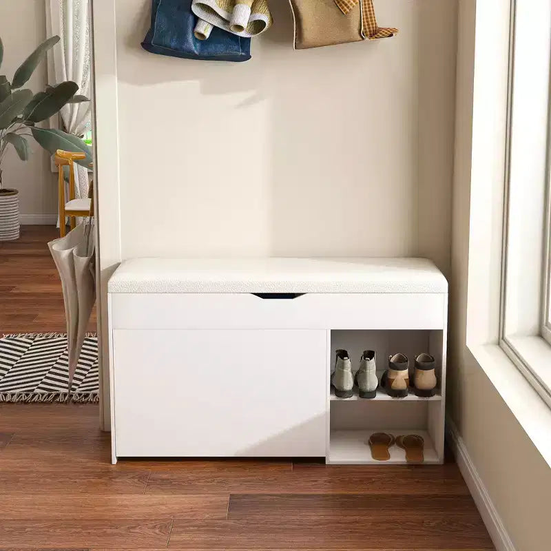 TUYOHW 3-Tier Entryway Bench with Flip-Up Drawer and 1 Door,Triple Storage Design,Compact Shoe Organizer for Entrance and Hallway,400lbs Capacity