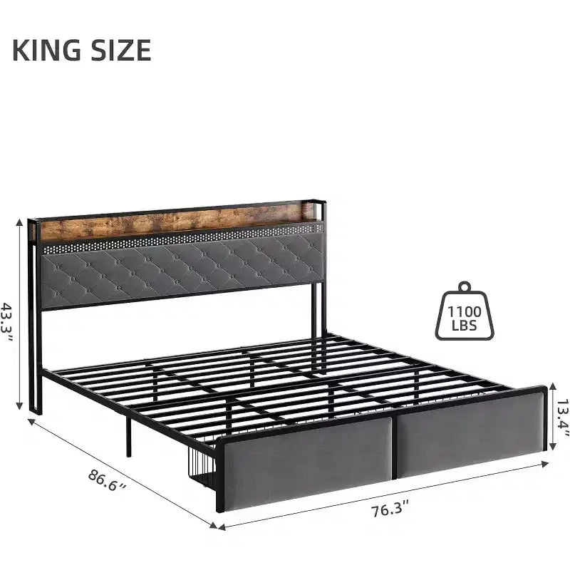 Struttura letto King Size con luci LED e cassetti contenitore