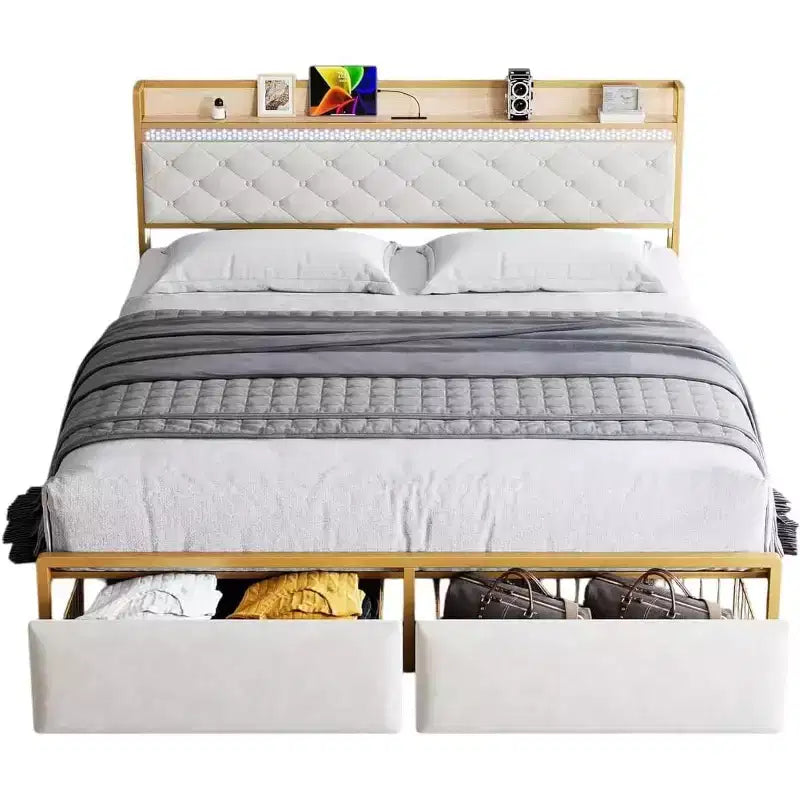 Struttura letto King Size con luci LED e cassetti contenitore