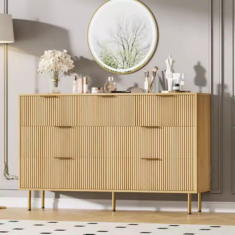 7-Drawer Fluted Dresser with Handle, Modern Wood Chest Organizer for Bedroom, Closet, Living Room, Hallway