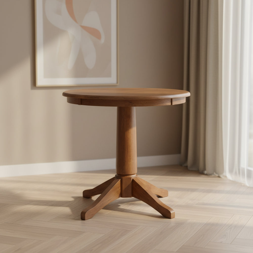 29.9" Dining Tables Laughlin Round Top Pedestal Distressed Oak - International Concepts