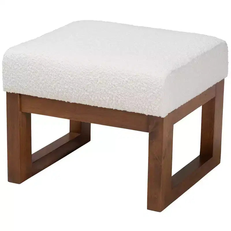 Ottoman in bouclé Mid-Century con struttura in legno di gomma