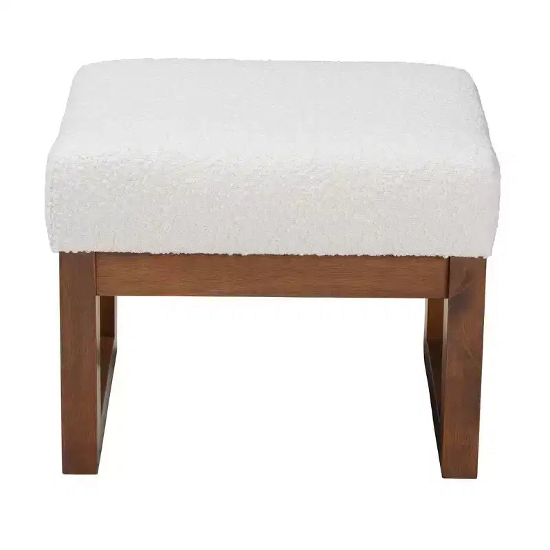 Ottoman in bouclé Mid-Century con struttura in legno di gomma