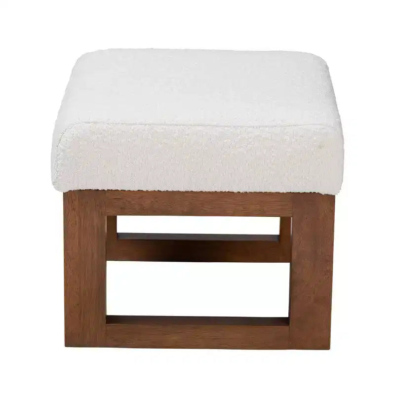 Ottoman in bouclé Mid-Century con struttura in legno di gomma